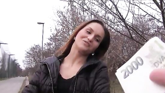 Аппетитная незнакомка трахается за деньги на природе