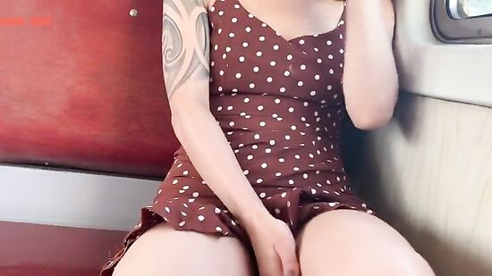 Русская девушка занимается мастурбацией в электричке